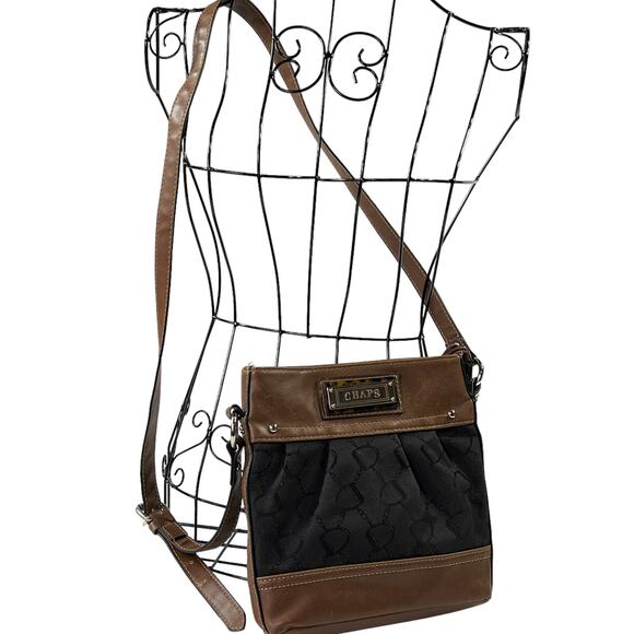 Chaps Small Crossbody Bag Adjustable Buckle Strap 3 Compartments Brown Black - Picture 2 of 11